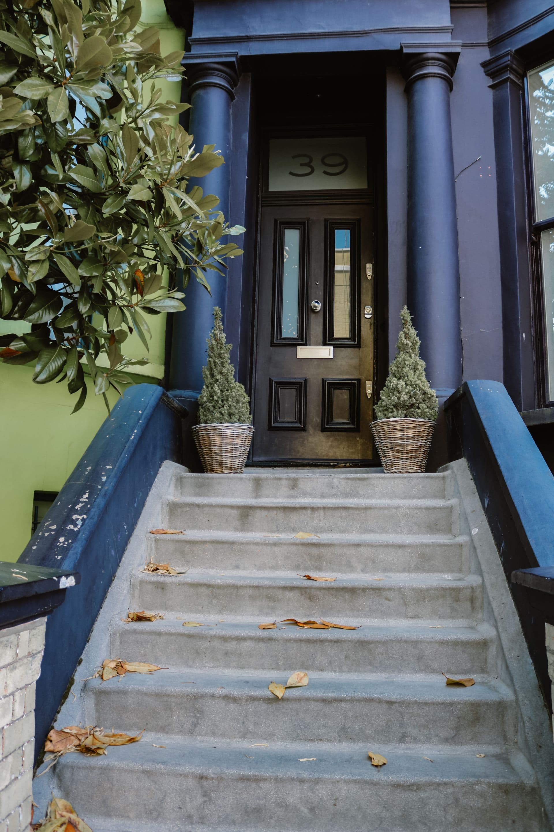 Stone front entrance steps at a residential home